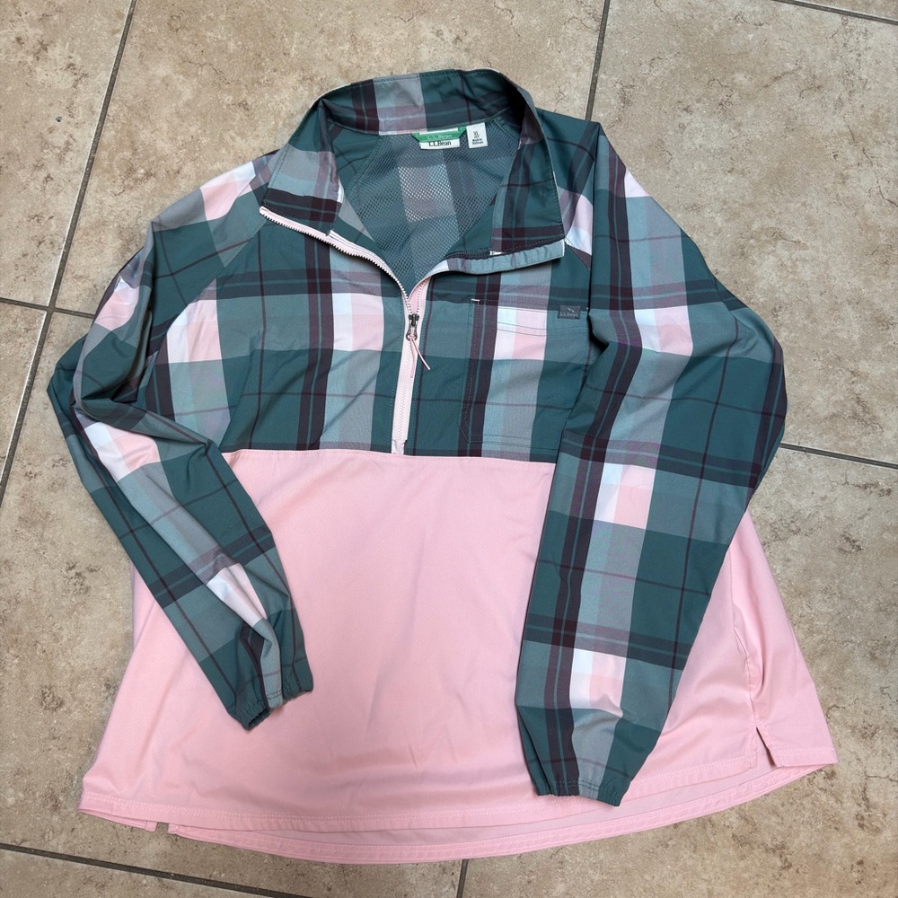Women’s L.L. Bean Teal and Pink Plaid Light Weight Pullover